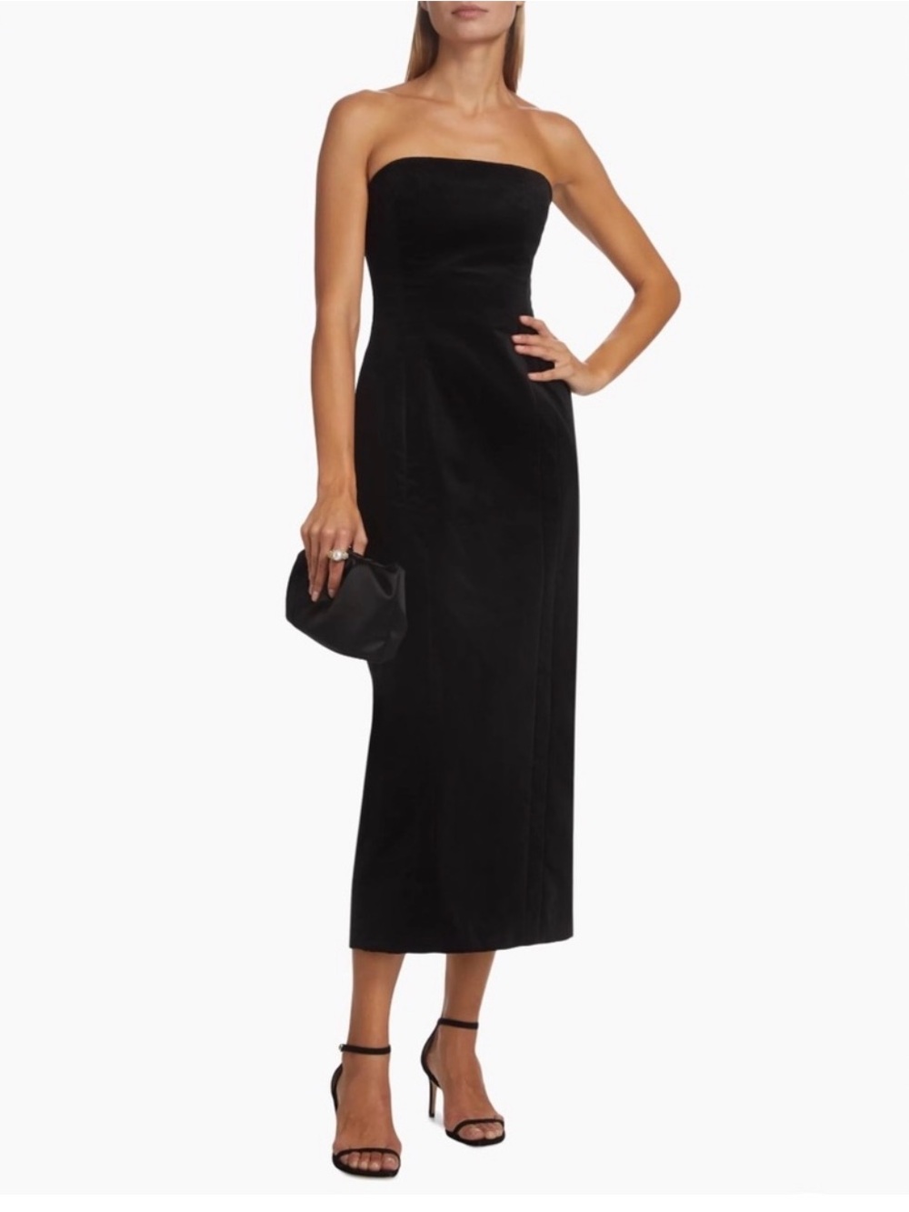 A.L.C. Strapless Black Velvet Midi Dress